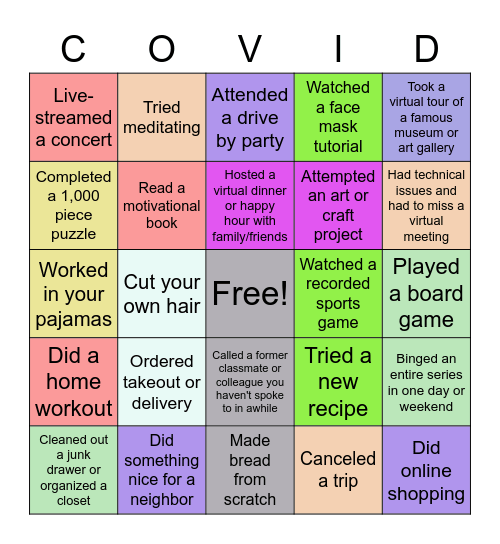 Pandemic Bingo Card