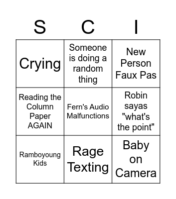 Science Dept. Meeting Bingo Card