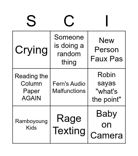 Science Dept. Meeting Bingo Card