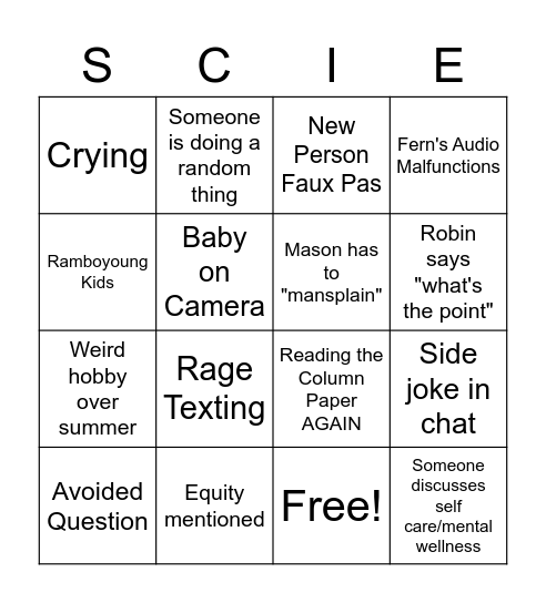 Science Dept. Meeting Bingo Card