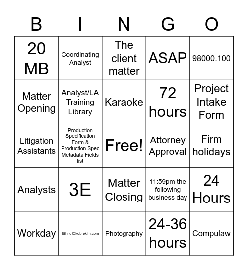 K&K BPs Bingo Card