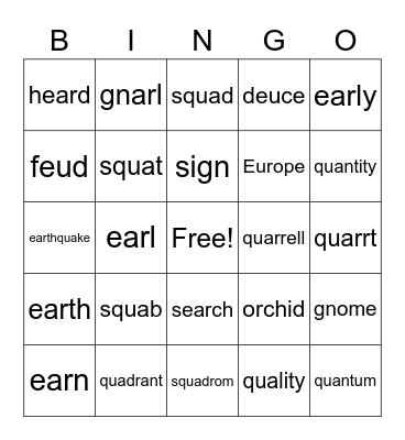 ear Bingo Card