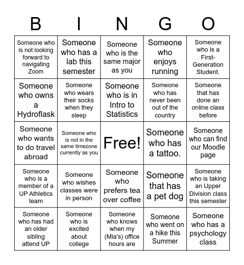 Workshop Bingo Card