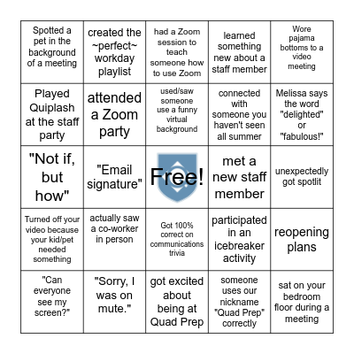 Quad Prep Zoom Bingo Card