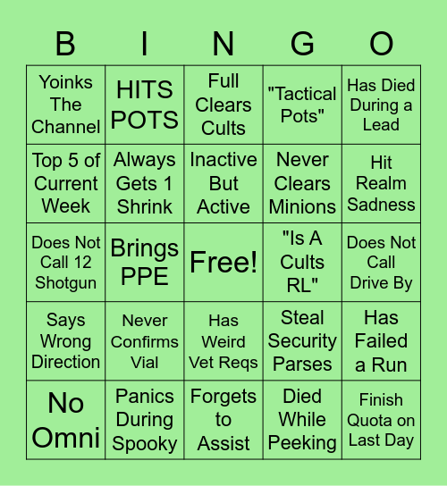 ARL/RL/HRL/VRL Bingo Card