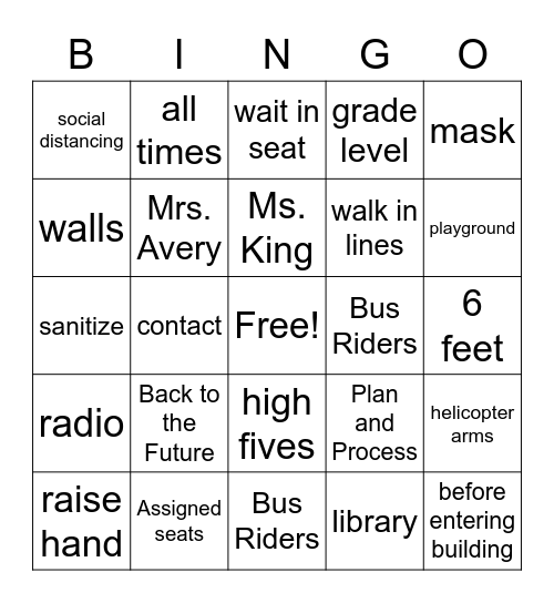 Expectations Bingo! Bingo Card