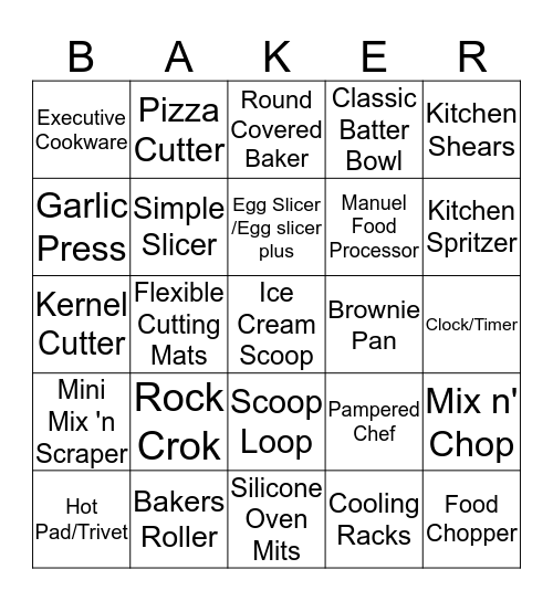 Pampered Chef Baker Bingo Card