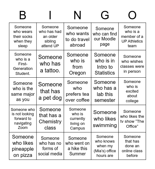 Workshop Bingo Card