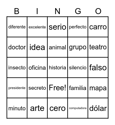 Cognados Bingo Card