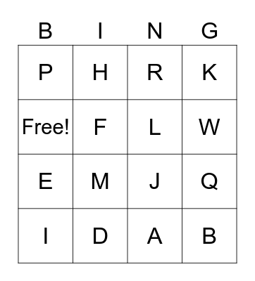 OT - Letters Bingo Card