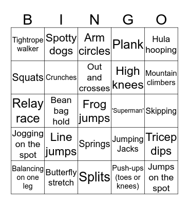 FITNESS BINGO!!!! Bingo Card