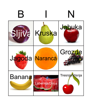 Croatian Fruit - Voće Bingo Card