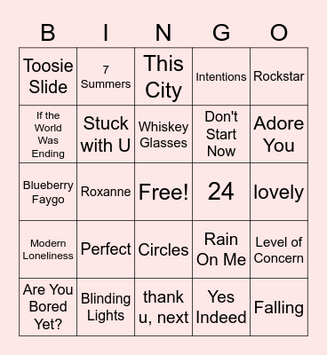 Today's Hits - Musical Bingo Card