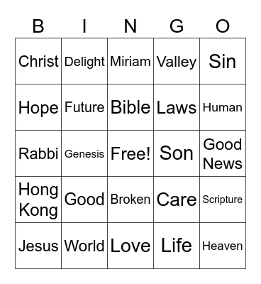 New Hope Kids SILENT BINGO Card