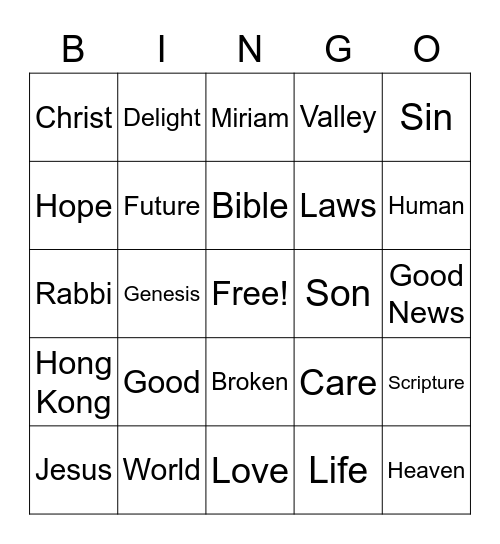 New Hope Kids SILENT BINGO Card