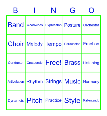 Music Basics Bing Bingo Card