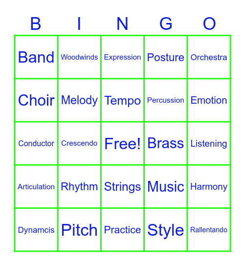 Music Basics Bing Bingo Card