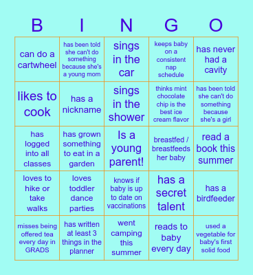 Young Parents Back-to-School Bingo Card