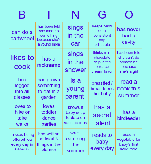 Young Parents Back-to-School Bingo Card