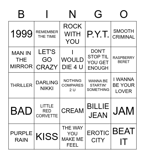 MJ VS PRINCE.   MUST GET A X BINGO Card