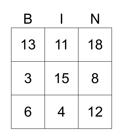 Number Bingo Card