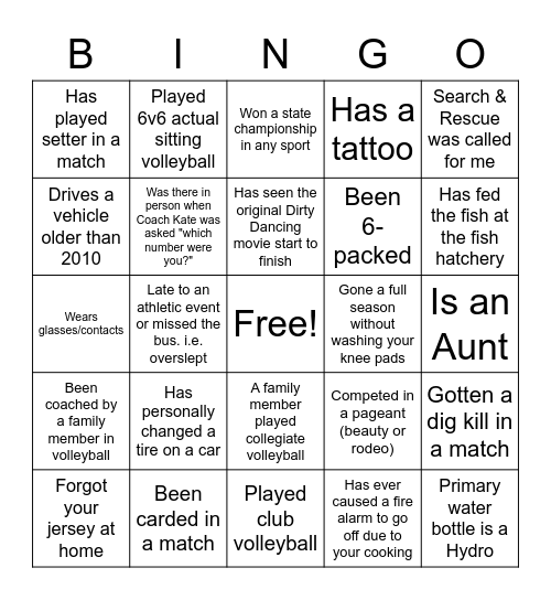 Team Bingo Card