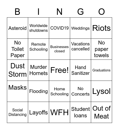 2020 Bingo Card