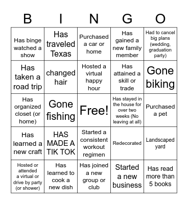 QUARANTINE BINGO Card