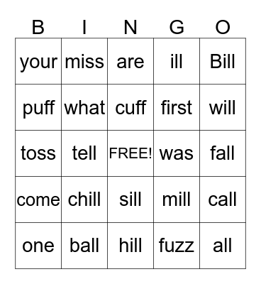 Double Letters Bingo Card