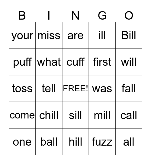 Double Letters Bingo Card