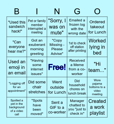 WFH Bingo Card