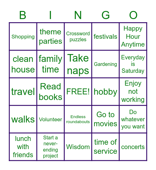 RETIREMENT Bingo Card