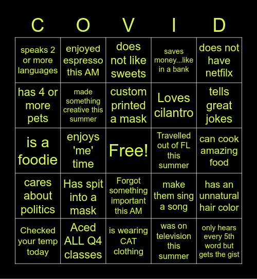 Social Bingo Schneider style Bingo Card