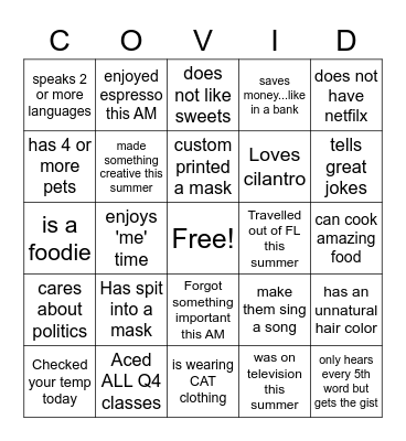 Social Bingo Schneider style Bingo Card