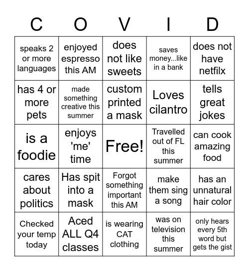Social Bingo Schneider style Bingo Card
