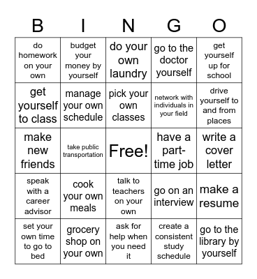 Independence Bingo Card