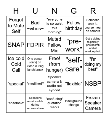 WAP (We're Anti-Poverty) Bingo Card