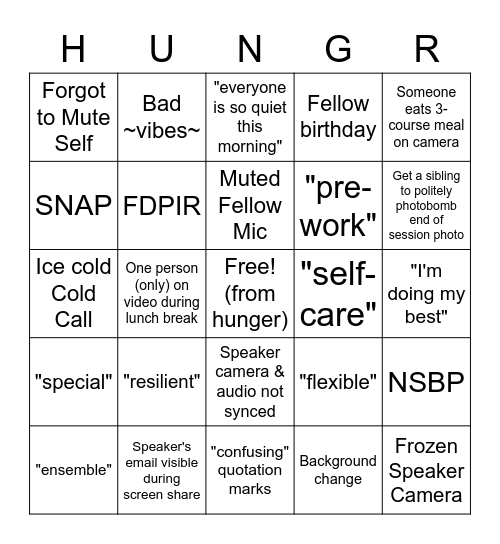 WAP (We're Anti-Poverty) Bingo Card