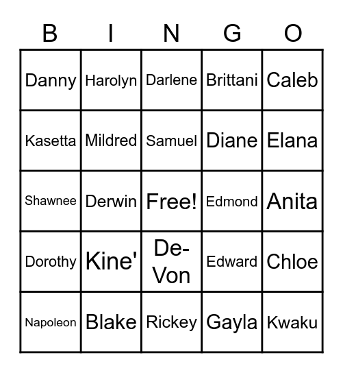 THE MARSHALL FAMILY Bingo Card