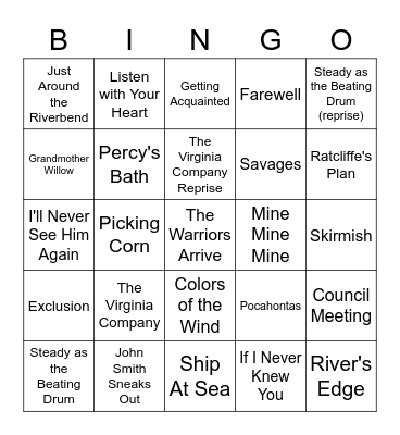 Pocahontas BINGO Card