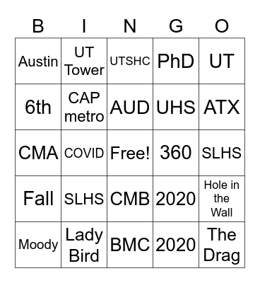 SLHS Bingo Card