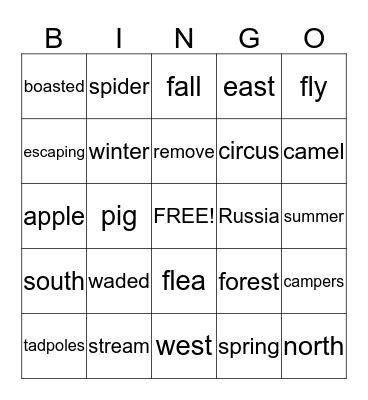 Reading Words Bingo Card