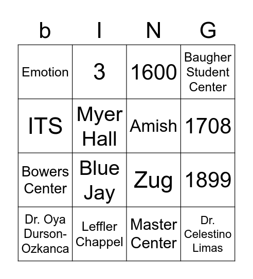 Etown bingo Card