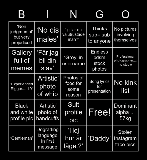 D A R K S I D E Bingo Card