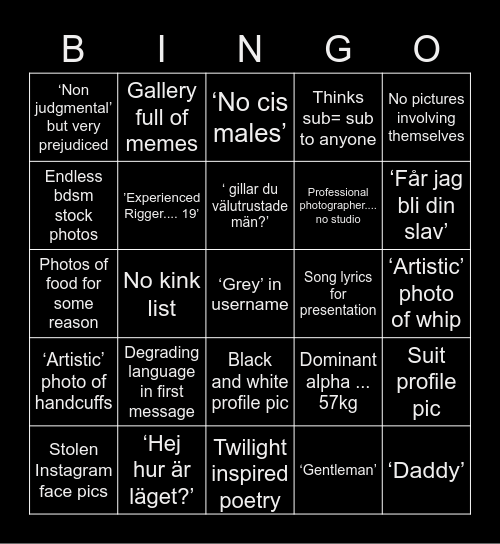 D A R K S I D E Bingo Card