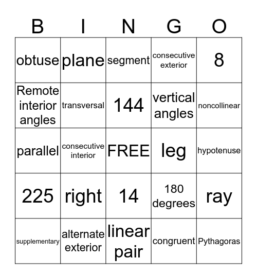 Geometry Quarter 1 Bingo Card
