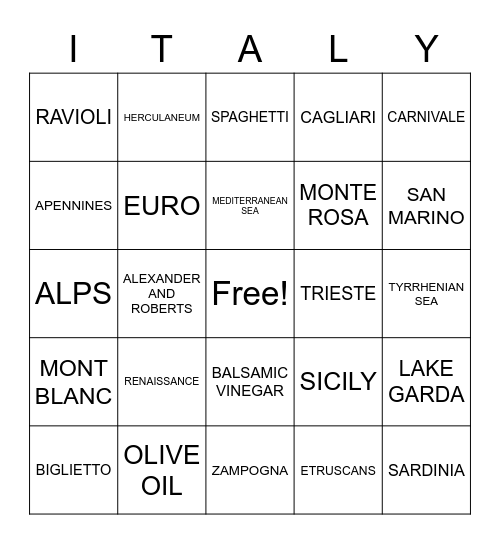 ITALY Bingo Card