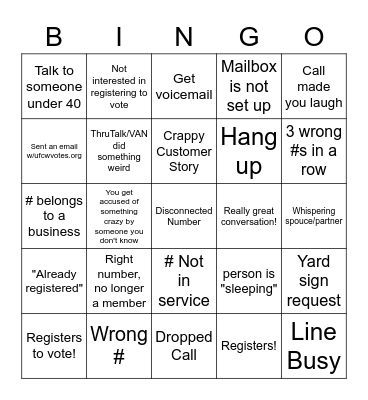 Phonebank Bingo! Bingo Card