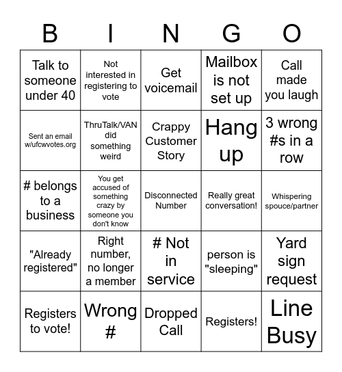 Phonebank Bingo! Bingo Card