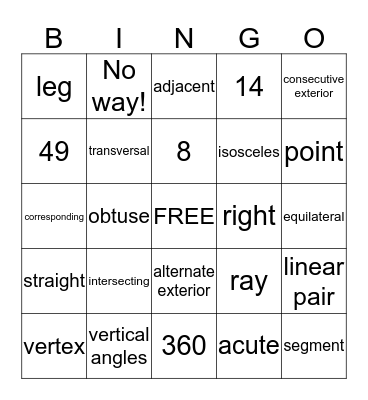 Geometry Quarter 1 Bingo Card